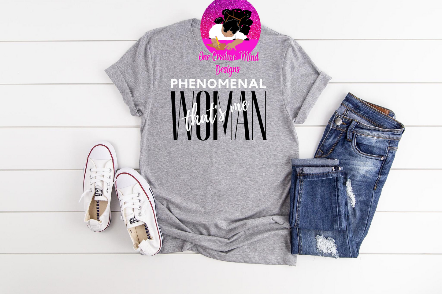 Phenomenal Woman-Grey tee Blk & White Lettering